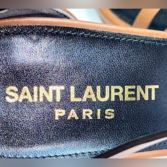 SAINT LAURENT CASSANDRA 100 SANDAL METAL YSL LOGO BROWN LEATHER SZ 39.5 NEW! - Picture 15 of 16